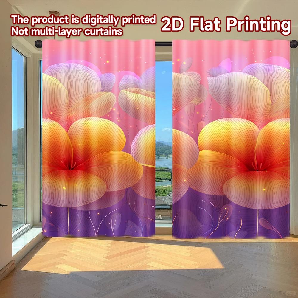 

2D FLAT PRINTING 2pcs Curtains (Without Rod) Frangipani Dream Glow Holiday Easter Printed Curtains Yarn Curtains Holiday Use for 100*130 Grommet Top 1pcs