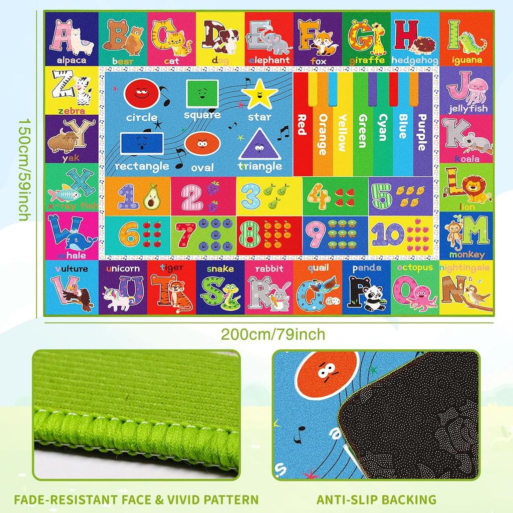 Lernteppich ABC für Kinder mit Zahlen und Tieren, Vorschul-Lernteppich für Schlafzimmer, Spielzimmer und Klassenzimmer