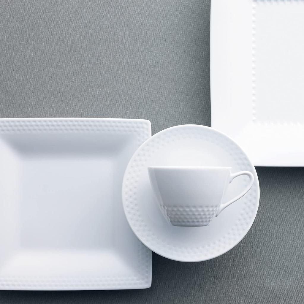 Noritake Square Plates (Pair) 19cm Rhythm White, Microwave and Dishwasher Safe, Fine Porcelain, P5340A/1610