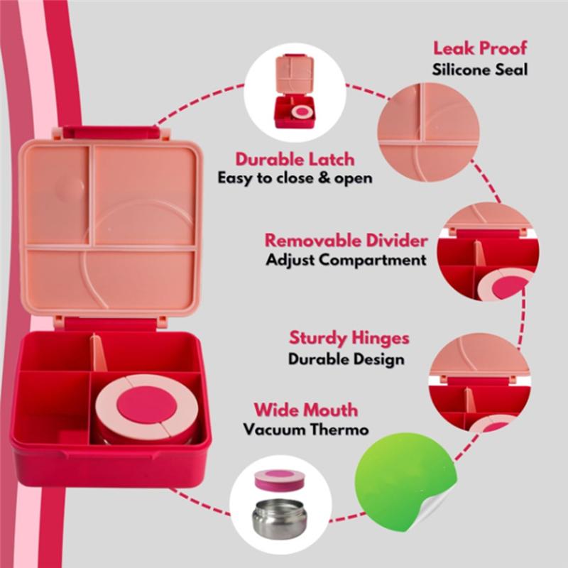 A74G-Insulated Bento Box For Kids Thermo Leak-Proof Lunch Container 4 Compartment For Hot & Cold Food, School & Travel
