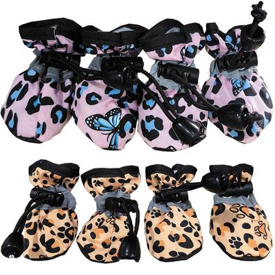Waterproof Dog Shoes For Small Dogs Cat Non-slip Reflective Puppy Boots Leopard Print Adjustable French Bulldog Pug Pet Footwear