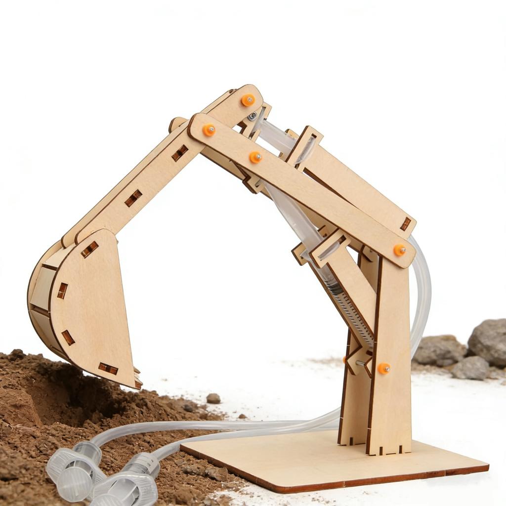 DIY Handmade Wooden Hydraulic Excavator Model Kids Educational Scientific Experiment Parent-child Interactive Learning Toy