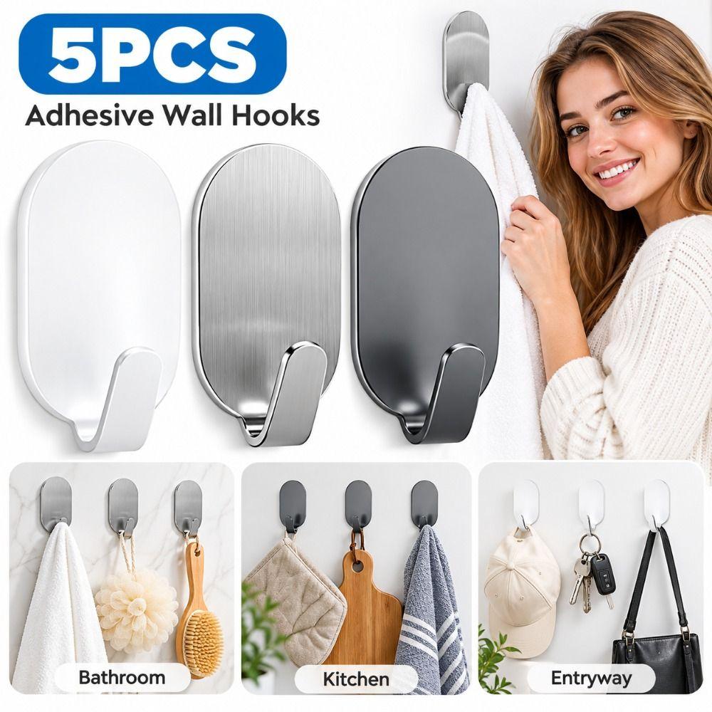 5PCS Traceless Behind The Door Hook Self Adhesive Wall Mounted Key Holder  Kitchen Use