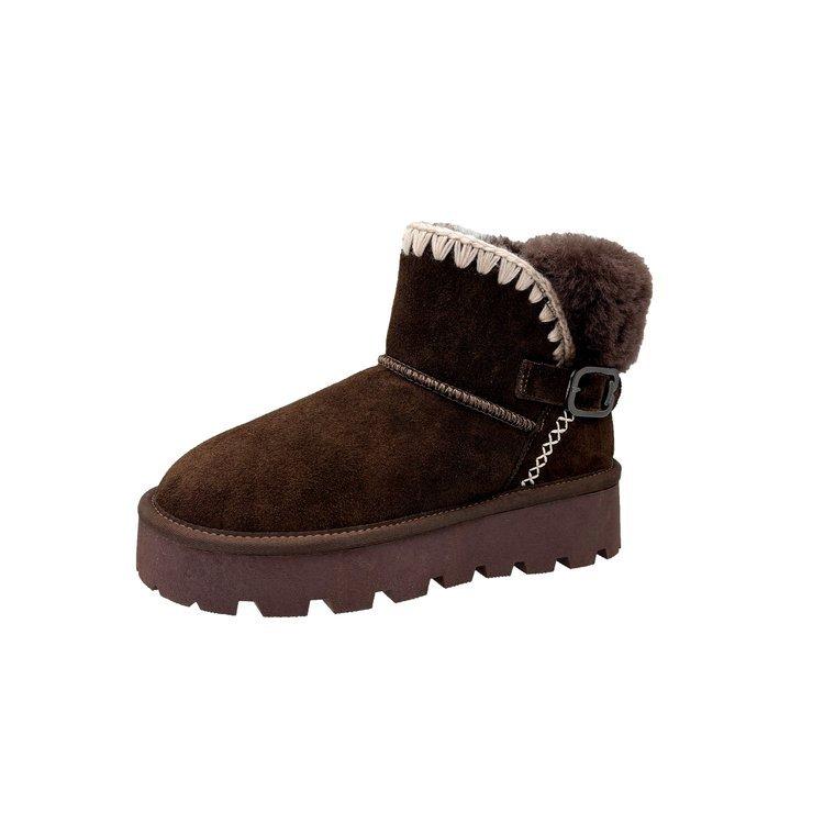 Woven snow boots women's 2025 new winter sheepskin fur integrated non-slip warm short tube thickened flat-bottomed boots