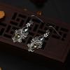 Retro Court Style Sea Blue Topaz Flower Water Droplet Shape Dangle Earrings for Women Luxury Temperament Piercing Jewelry Gifts