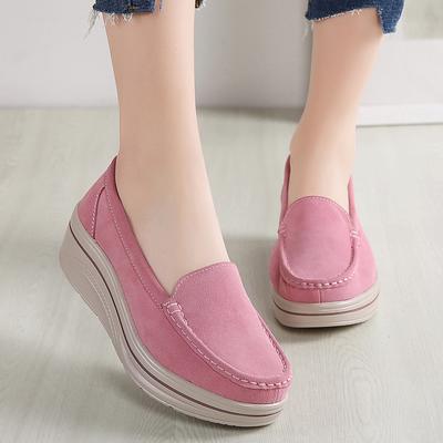 Mocasines de plataforma para mujer, informales, elegantes, de piel negra y amarilla, de gamuza, con suela gruesa y aumento de altura, talla grande