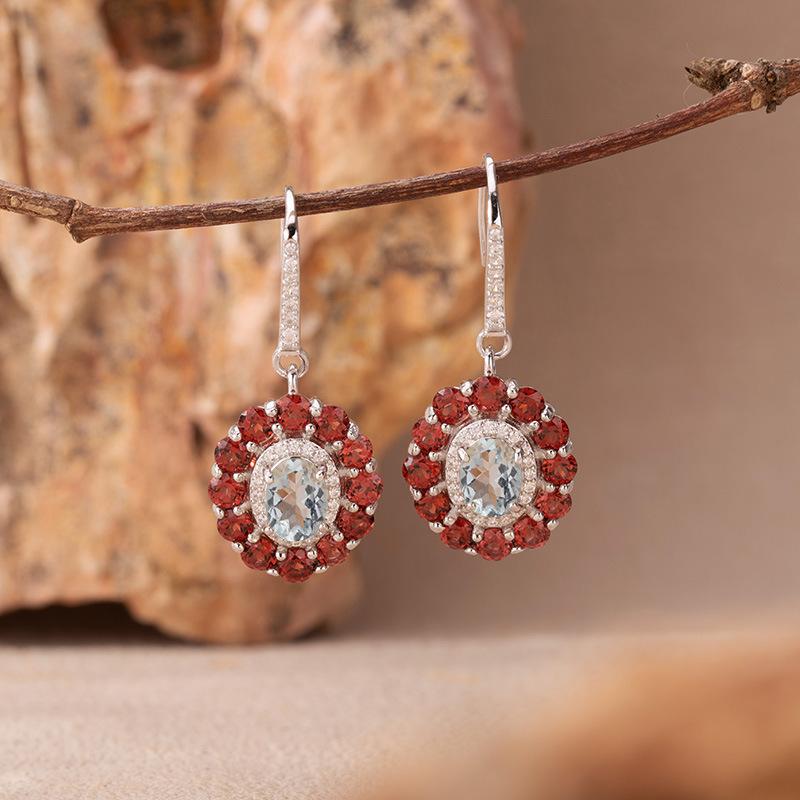 Natural Colored Jewelry Aquamarine Topaz Amethyst Citrine Stud Earrings S925 Silver Light Luxury High Sense