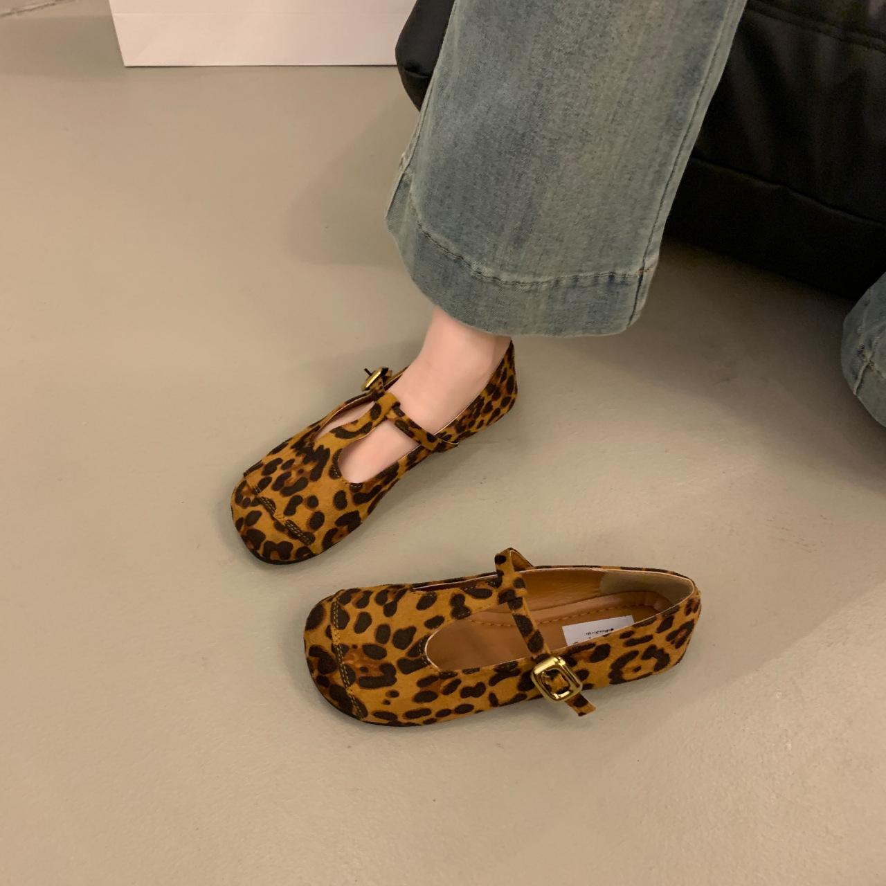 

Леопардовые женские туфли на плоской подошве Мэри Джейн для прогулок Повседневная весенняя мода Женское платье с пряжкой Ретро-туфли Zapatillas De Muje 35