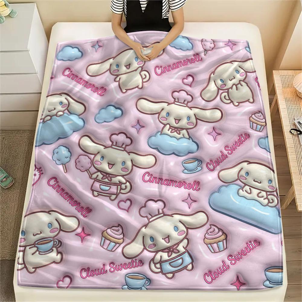 1PC Sanrio Pink Print Flannel Blanket, High quality All Seasons, Home Decor, Warmth and Comfort, Perfect for Christmas Gifts