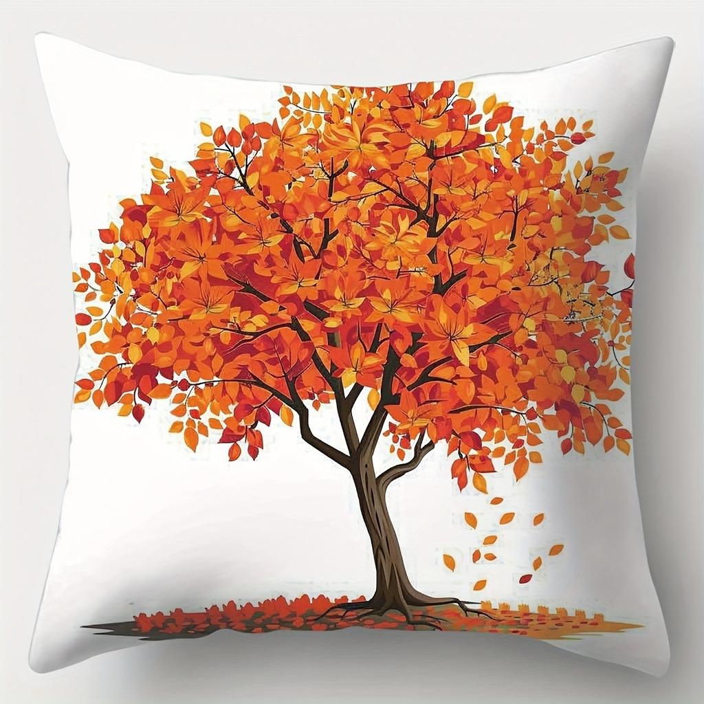 Autumn Scenes House Leaf  Tree Pillows Pattern Cushion Cover Suitable For Sofa Bedroom Car Pillow Cover
