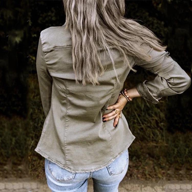 Women's Mid-Length Long-Sleeve Denim Jacket Shirt - European & American Style