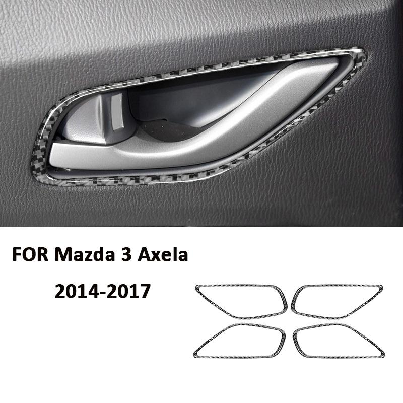 Carbon Fiber Car Inner Door Pull Handle Panel Ring Bowl Frame Decoration Sticker For Mazda 3 Axela 2014-2017 Auto Accessories
