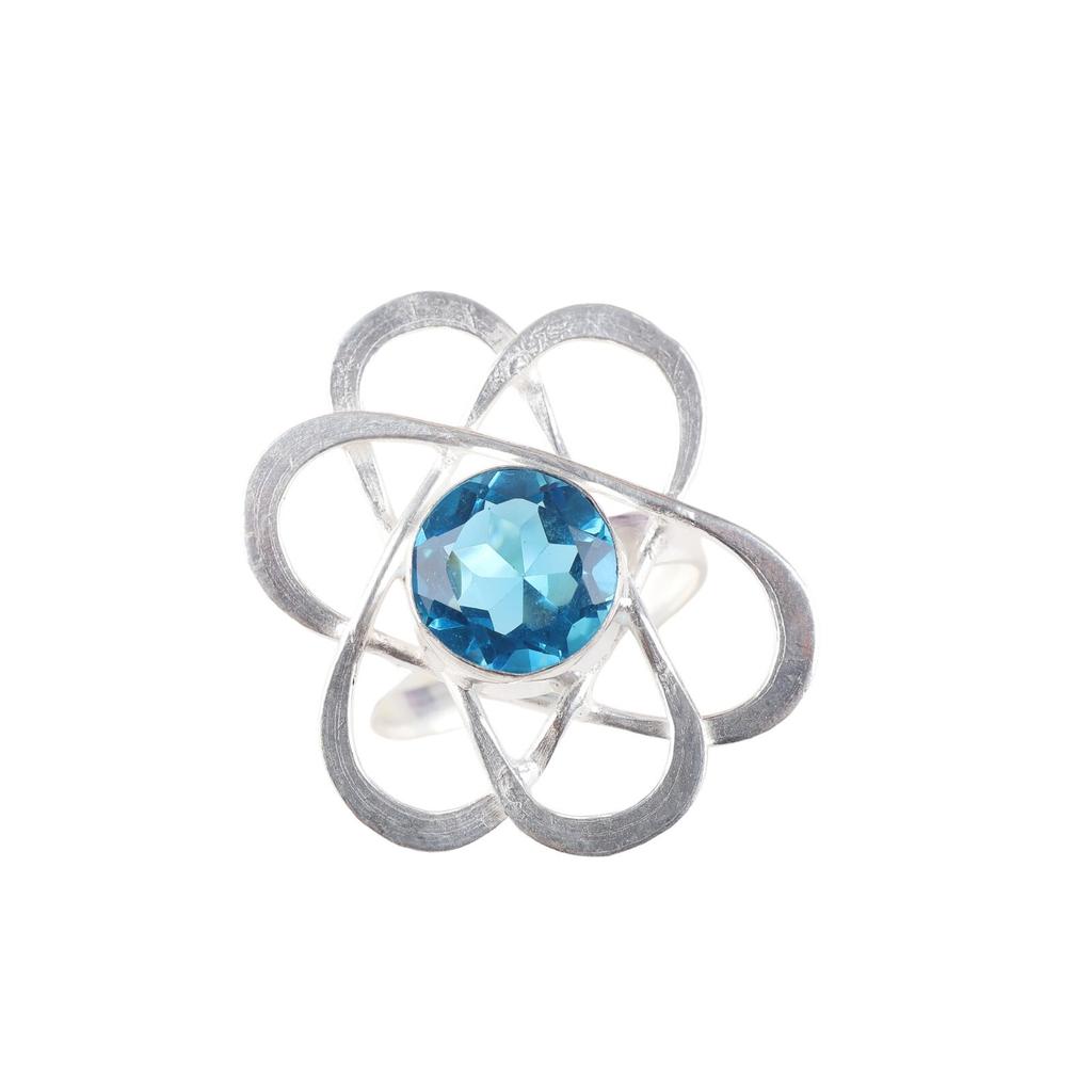 Swiss Blue Topaz Gemstone 925 Sterling Silver Jewelry Handmade Ring Gift For Mom RR-21-5