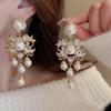 Cercei stud cu design exagerat în formă de fundă și picătură de apă, cercei cu perle, cercei în stil curte, cercei pentru femei