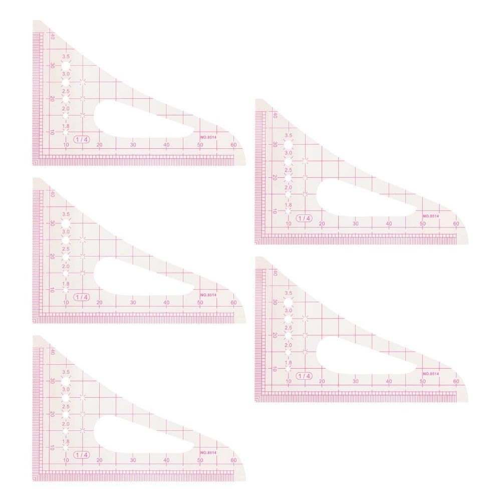 5pcs Transparent Triangular Curve Rulers Plastic Sewing Ruler Set For Tailors