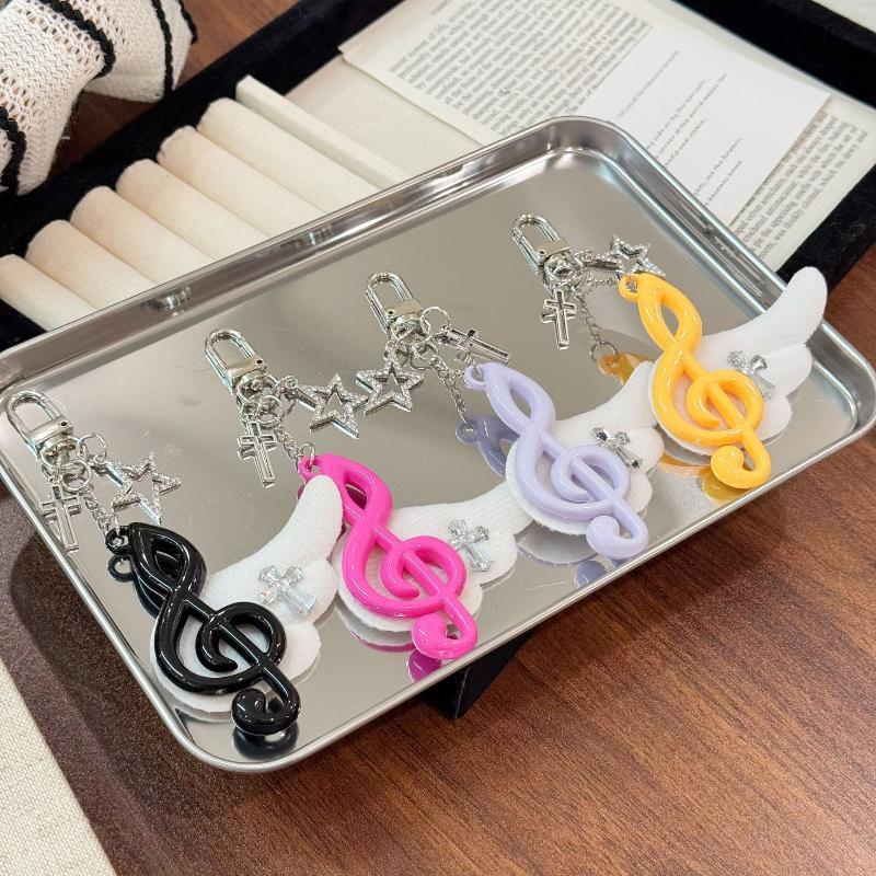 Y2K Trendy Harajuku Keychain Adorable Musical Note Wing Cross Star Key Ring Fashion Bag Pendant for Teen Girls Gift