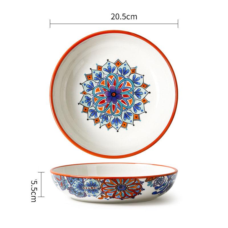 ამერიკული სალათის თეფში ხელით მოხატული მრგვალი კერამიკული ღრმა ლანგარი სახლის რუსტიკული ყვავილოვანი ჭურჭელი რამენი სიმინდი რვა დუიმიანი სუპის თეფში