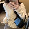 Lace edge v-neck solid color knitted bottoming shirt women's cardigan autumn and winter new foreign style long-sleeved short sweater