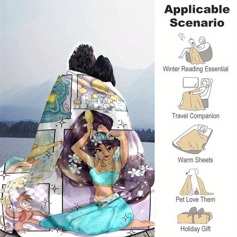 1pc, Princess Jasmine Home Decor Blanket: A Cozy Flannel Throw for Bedroom, Living Room, Travel, Camping, Car