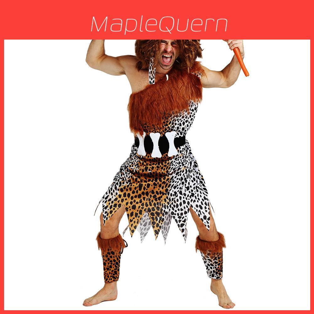 Trendiges Unisex Primitivkostüm für Paare mit lustigem Knochendesign, ideal für Bühnenauftritte