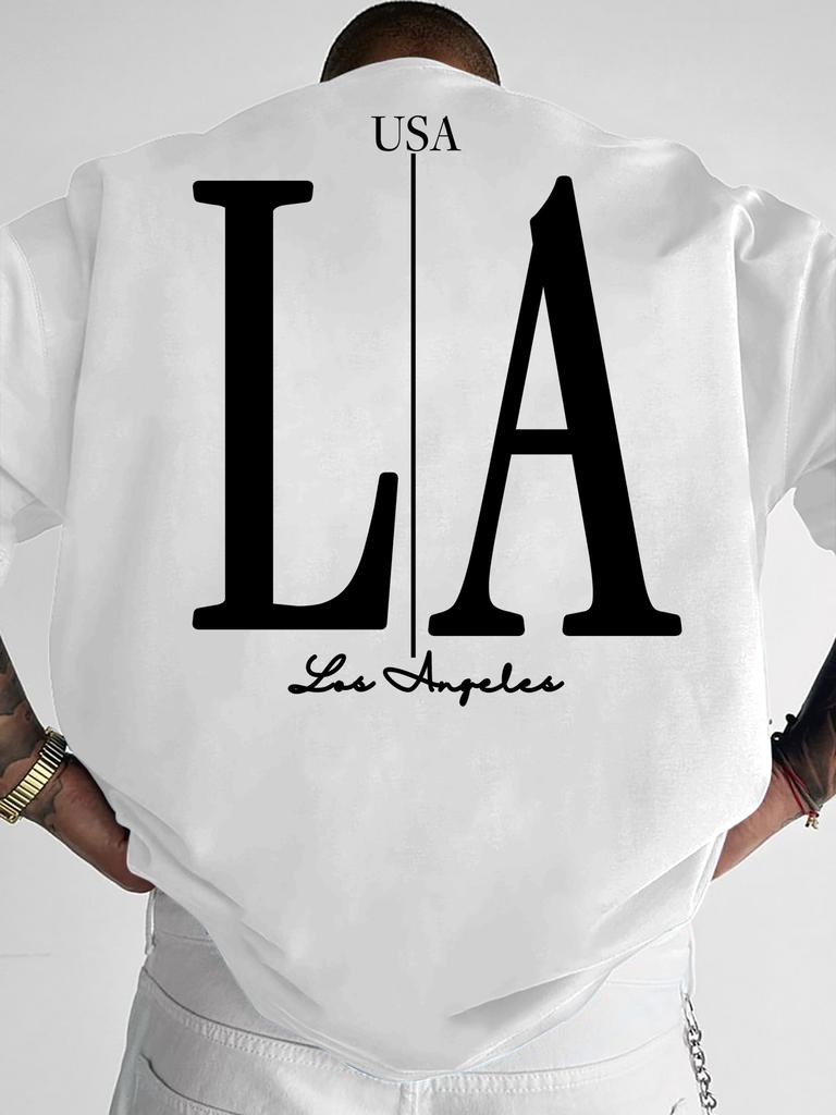 Unisexs Oversized Tshirt With Minimal Large La Usa Los Angeles Cursive Back Pattern Print Sxxl