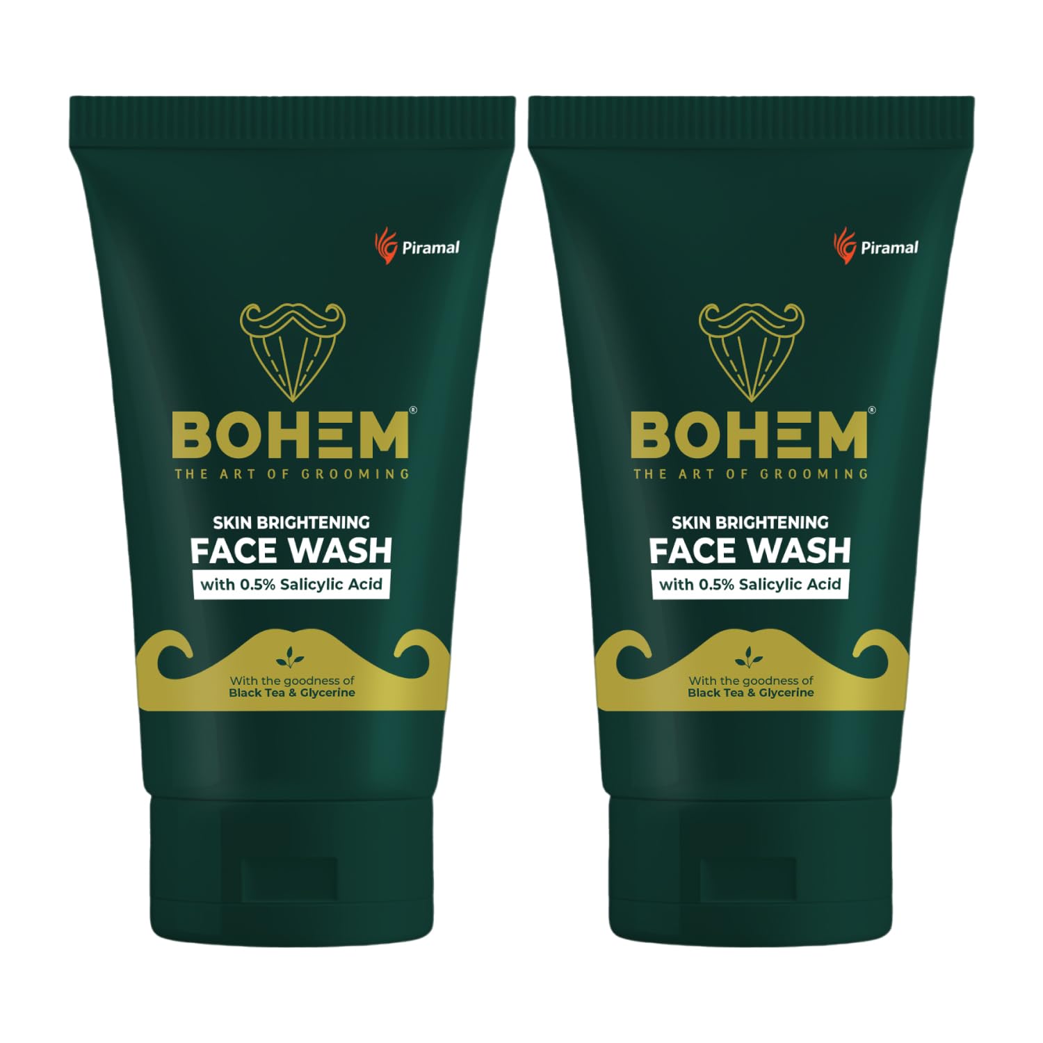 

BOHEM Осветляющее средство для умывания для мужчин 100 мл Упаковка из 2 штук Средство для умывания против акне для сияющей кожи Экстракт черного чая и глицерин