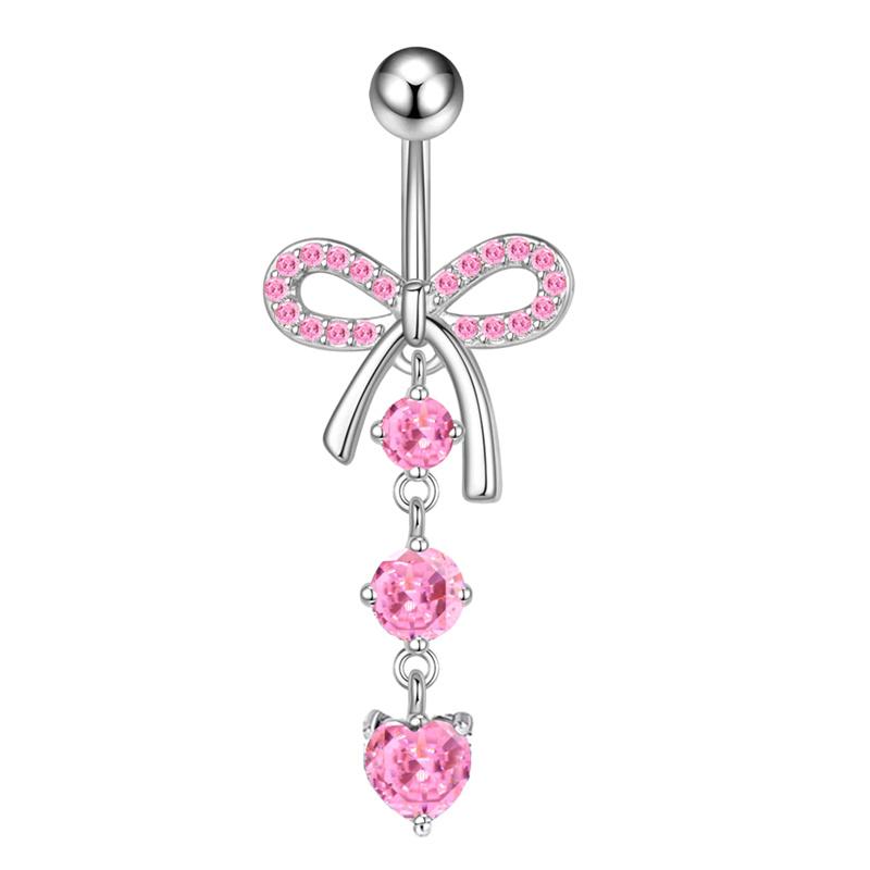 Stainless Steel Pink Dot Drill Navel Ring Nail Butterfly Zircon Simple Navel Buckle Piercing Ornament