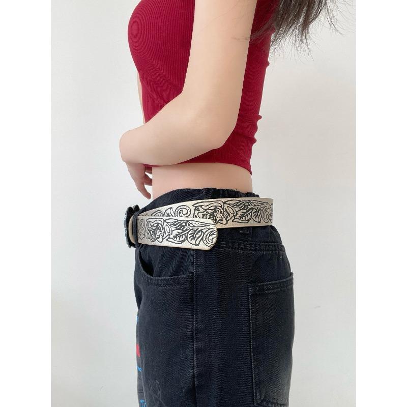 Embossed heart belt - punk style, y2k hot girl, versatile gothic dark leather belt