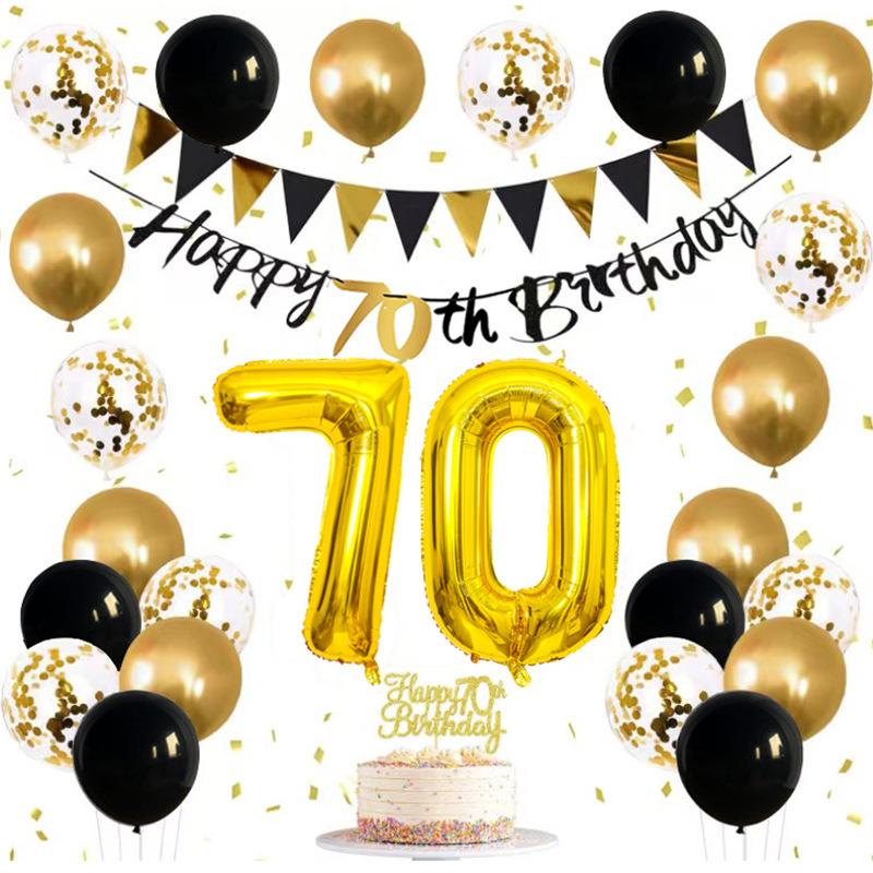 

Black Gold Happy Birthday Flag Happy Birthday Party Decoration Arrangement Digital Foil Balloon Set black gold number 70 years old
