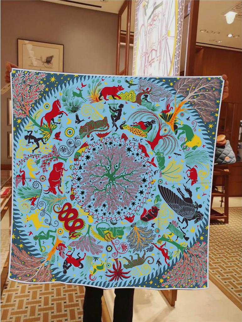 Lenço de Seda Sarja Animal Cavalo 90cm Xale de Moda Marca de Luxo Lenço Quadrado Hijab Feminino Bandana Foulard Lenço de Pescoço Lenços de Cabeça