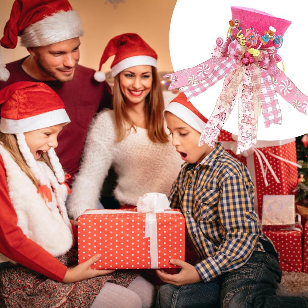 Christmas Tree Topper Decorative Hat Christmas Decorations Hat Topper With Bows Ribbon Retractable Foldable Ornaments