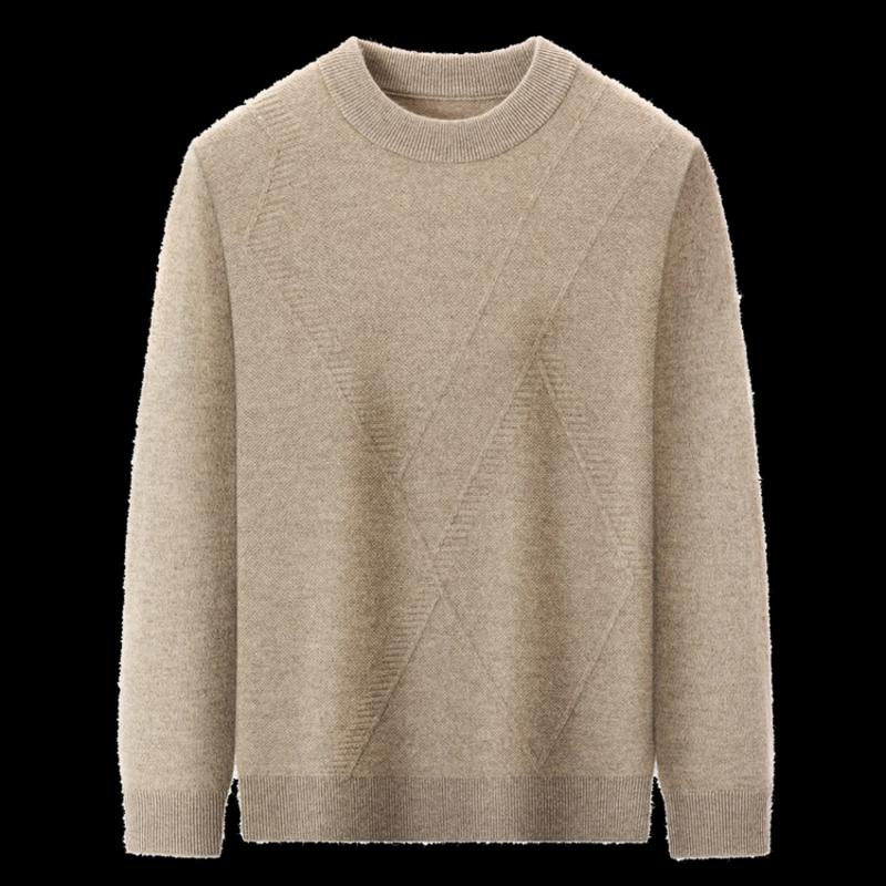 Hengyuanxiang Men's 100% Cashmere Jacquard Round Neck Sweater