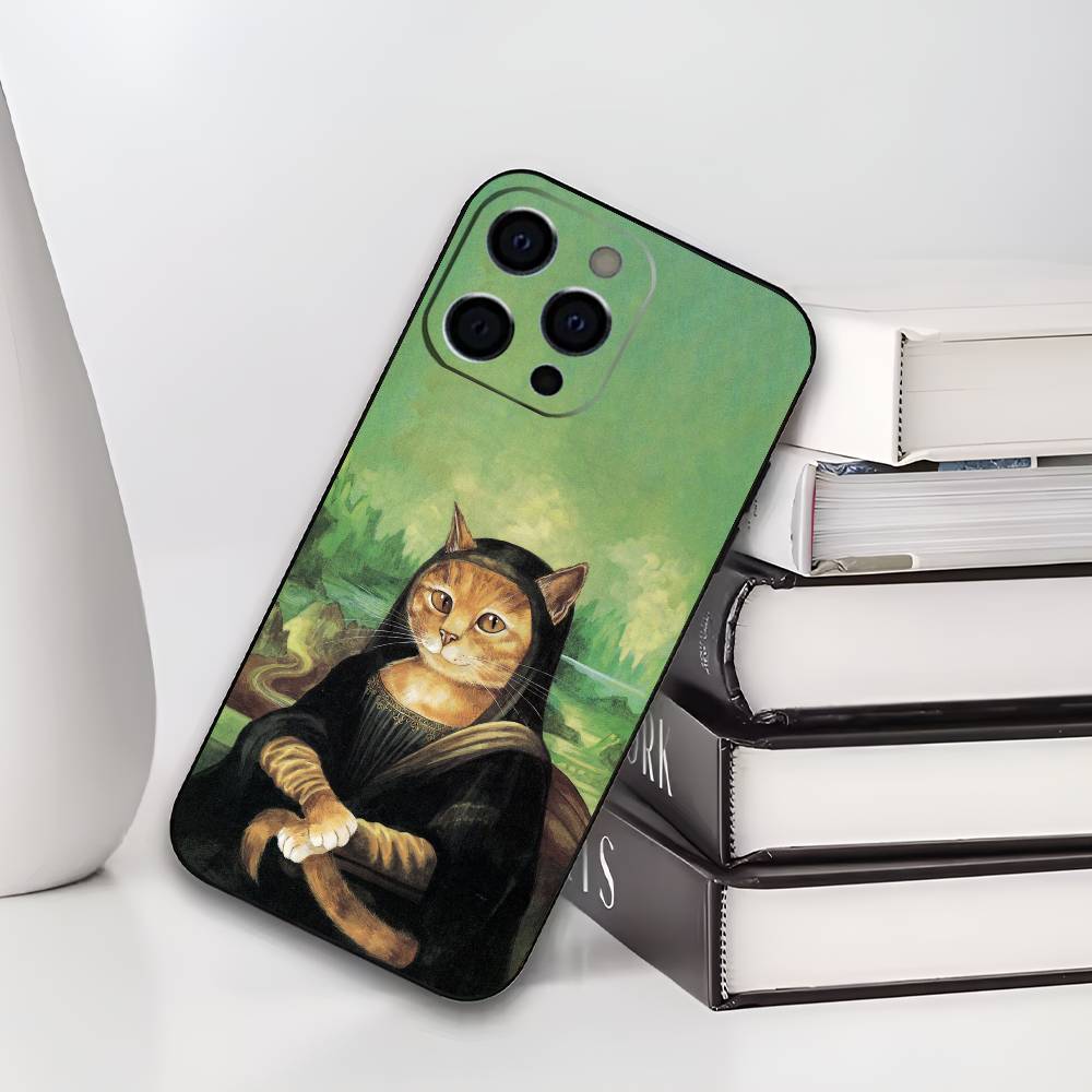 

Funny Artistic Cat Painting Phone Case For IPhone 17,16,15,14,13,12,11,Plus,Pro,Max,Plus,XS,soft case Black silicone iPhone12PRO