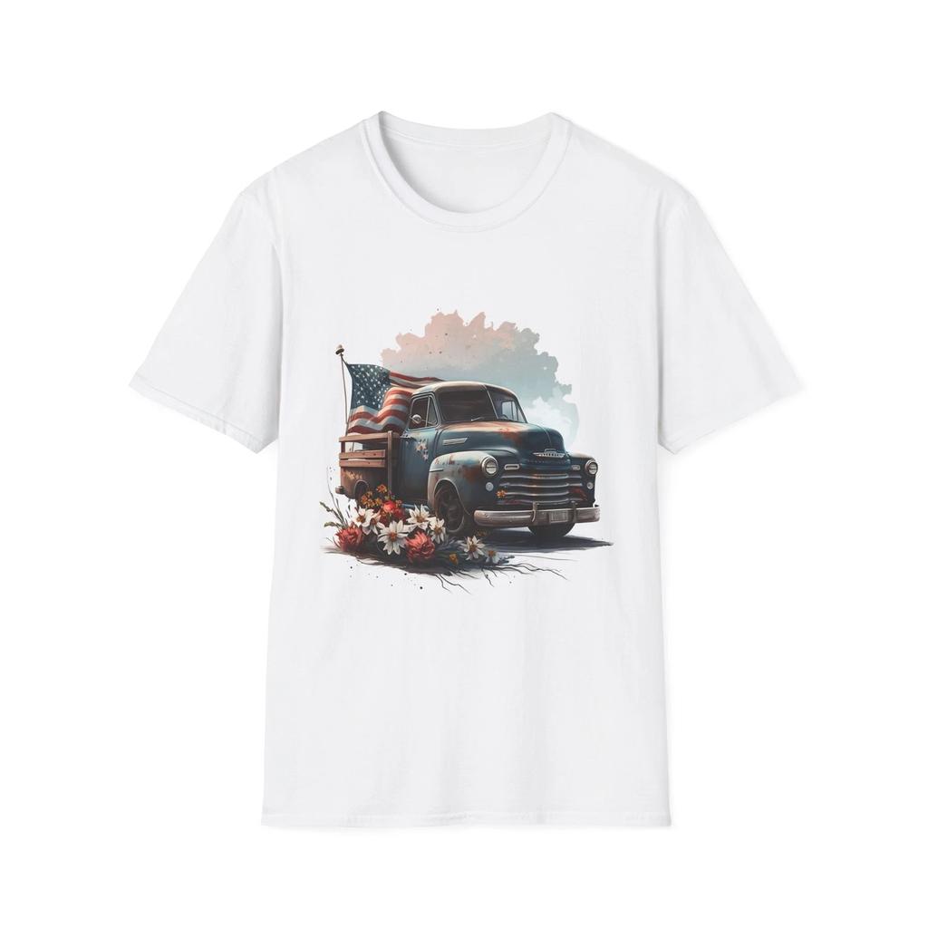 Vintage Amerikanischer LKW T-Shirt, Patriotisches Tee, Unisex Softstyle Shirt, 4. Juli