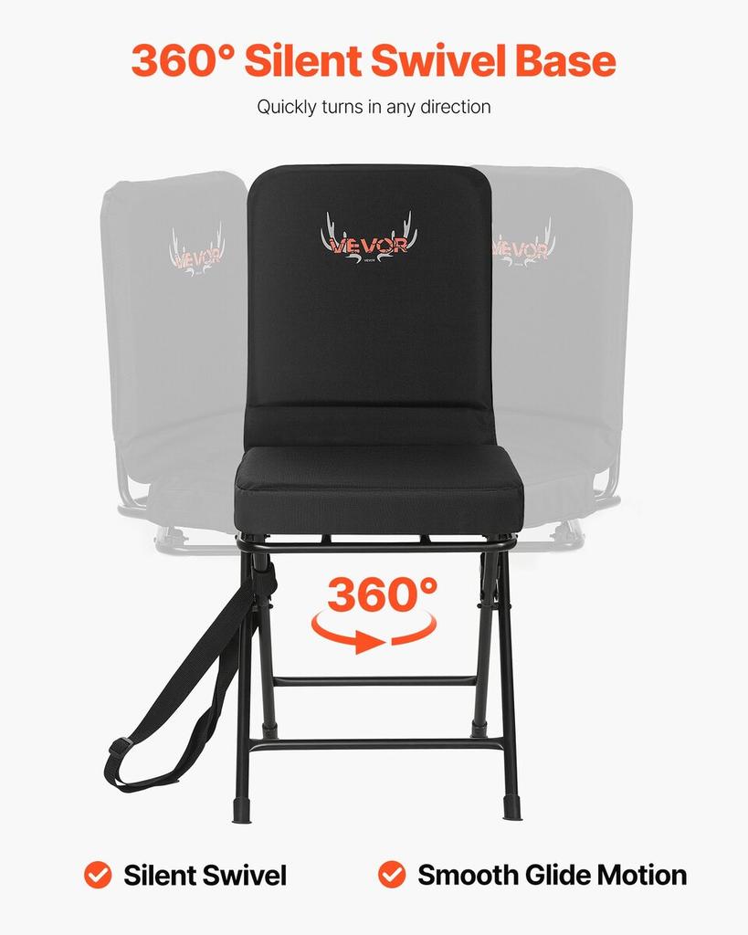 Hunting Chair, 360° Silent Swivel, Foldable Lightweight Portable Blind Chair, Heavy-Duty Steel Frame Ground Stool Seat, with Adjustable Shoulder