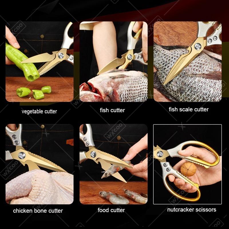 WXCOO Stainless Steel Kitchen Scissor Shears Multi-function Household Cutting Tool for Chicken Bone, Fish Scale, Cooking