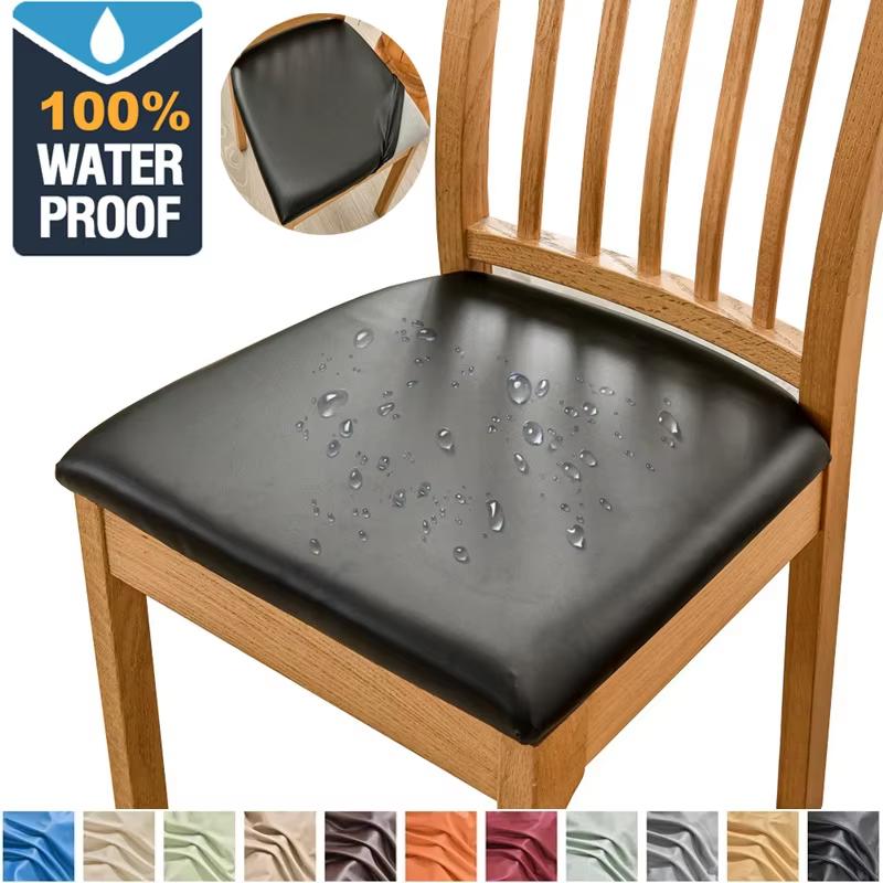 Waterproof PU Leather Chair Seat Cover Solid Kitchen Dining Room Cushion Protector Durable Easy Clean