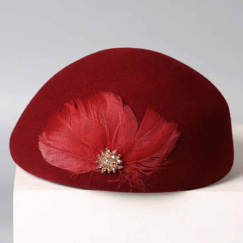 Autumn and Winter New Hat Women's Wool Beret British Retro Mink Hair Flower Curled Stewardess Hat