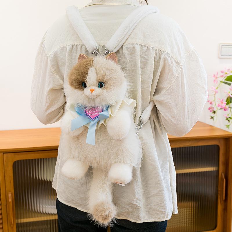 Three-Color Cat Plush Doll: Meows When Pressed, Creative Backpack Accessory for Women
