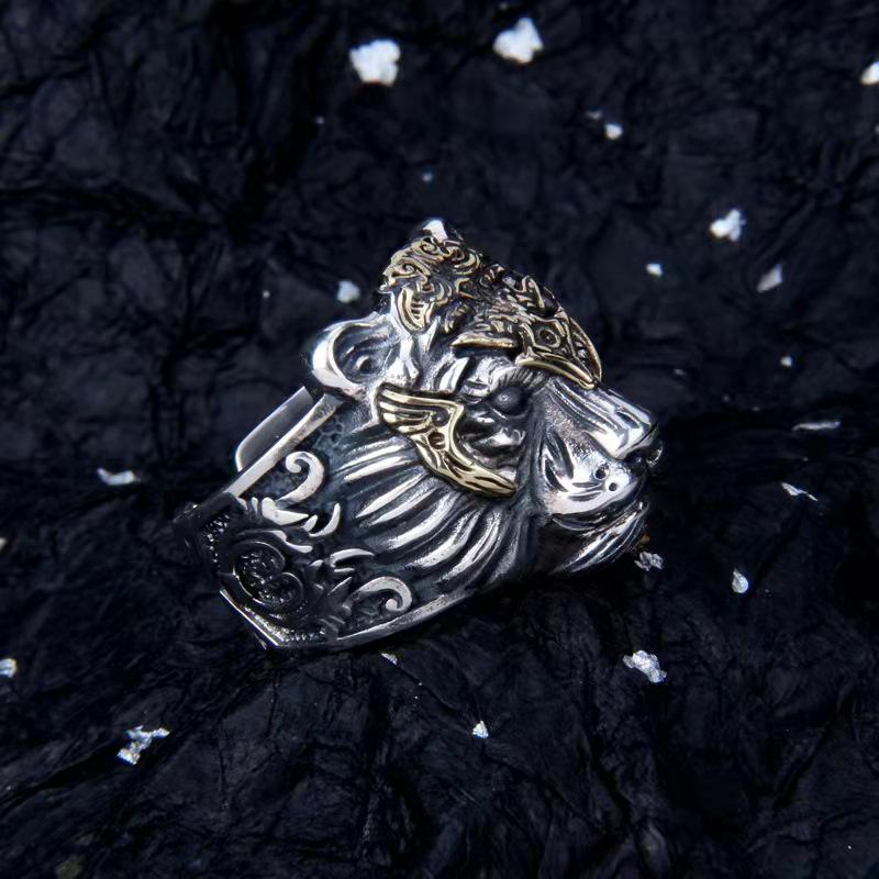 Retro Eye of God Tiger Head Zodiac Ring: Men's Adjustable Open Design
