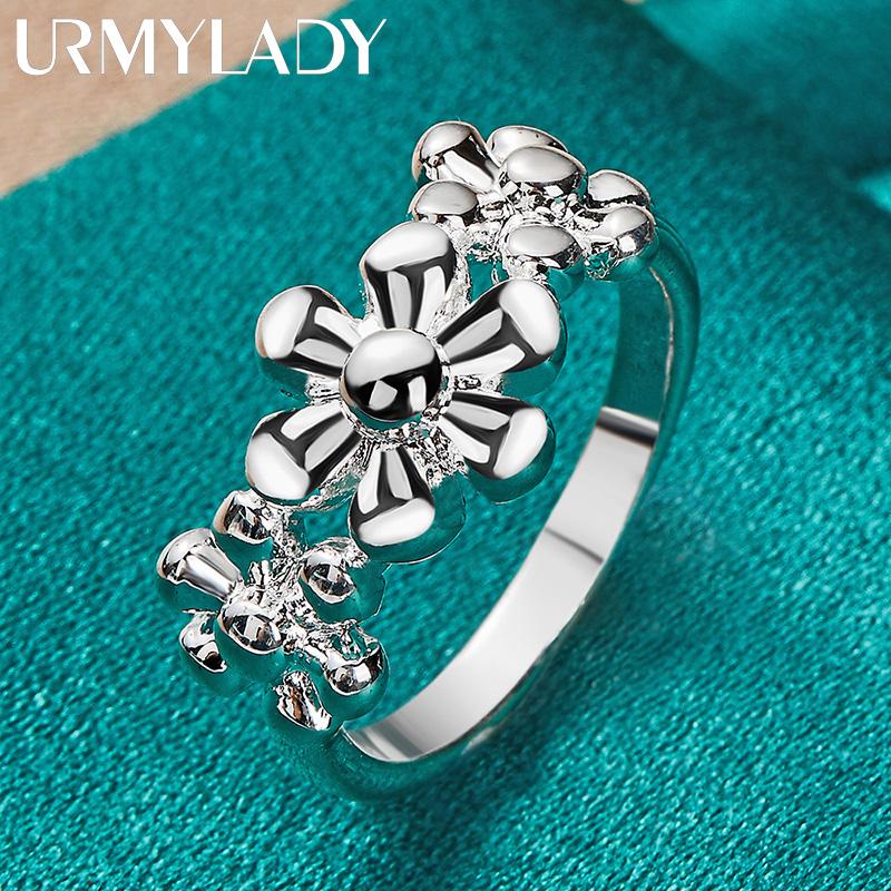 925 Sterling Silver Three Flower 7-10# Ring For Women Fashion Jewelry