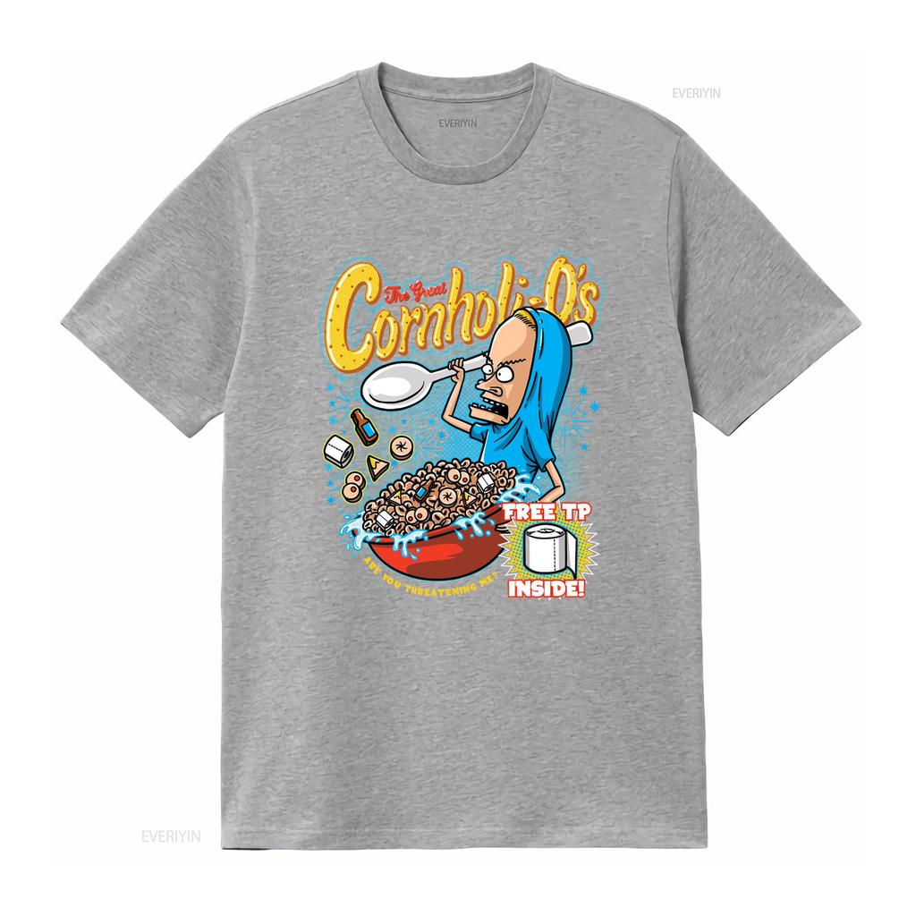 Funny Retro S Cartoon Cornholio Cereal Parody Streetwear Print Casual T Shirt Vintage Washed Stretched Soft Versatile Fashion