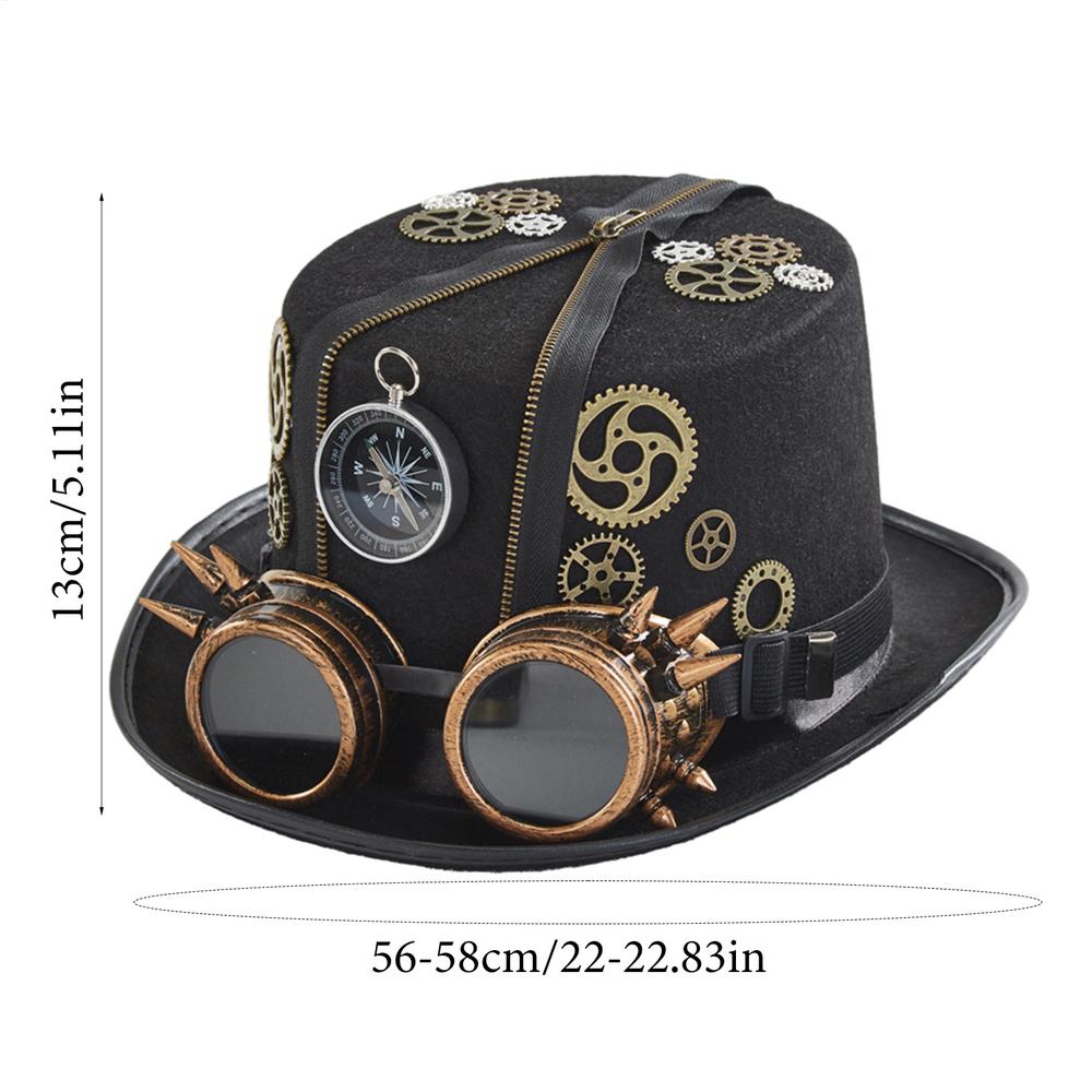 Steampunk Hats with Goggles Costume Headwear Halloween Hat with Removable Goggles Dress up Accessories Time Traveler Costume Men чёрный