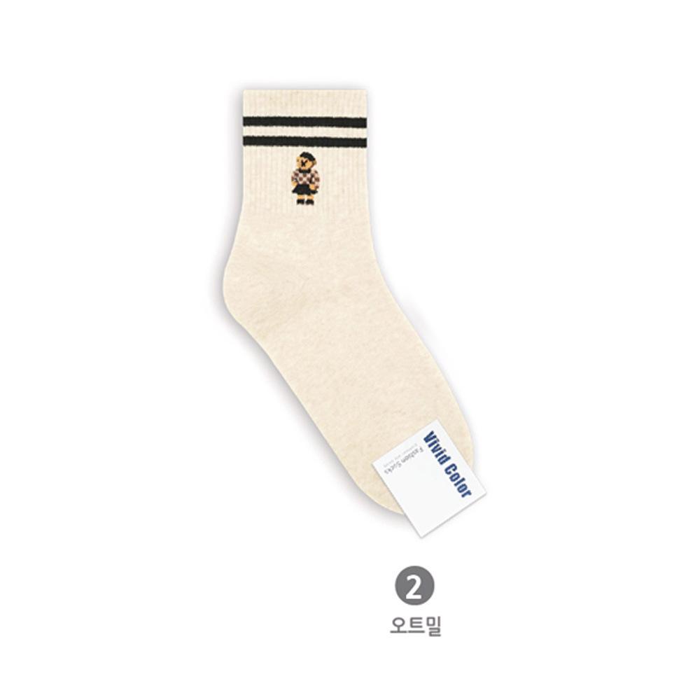 VividColor Korean Women's Sporty Bear Cotton Mid-Calf Socks - Spring/Summer Casual Academy Style