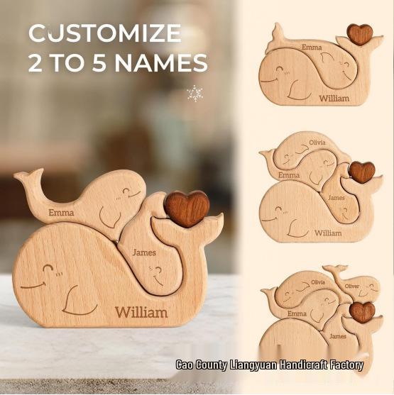 

Персонализированный деревянный пазл «Семья китов» – Милое украшение для дома 2 pieces