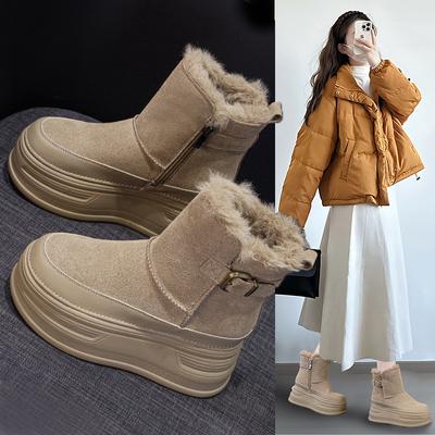 Platform Snow Boots Women's Platform Inner Elevation Ankle Boots Casual Warm Women's Shoes