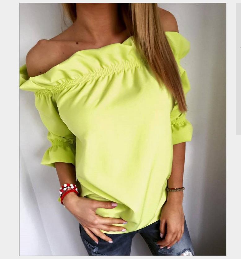 European and American One-Shoulder Ruffle Chiffon Blouse - Women's Short Sleeve T-Shirt