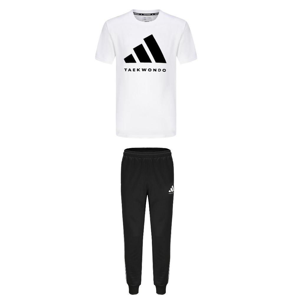 

Adidas Taekwondo Round Neck Pullover Breathable Short Sleeve T-Shirt Fashion Striped Long Pants Casual Sports Suit ADICLTS24TKP-WB+TR30P1T-BW S
