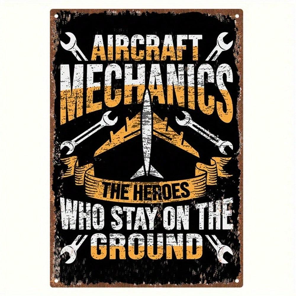 Vintage Aviation Mechanic Metal Sign - Heavy Duty Iron Wall Art Decor with Wrench