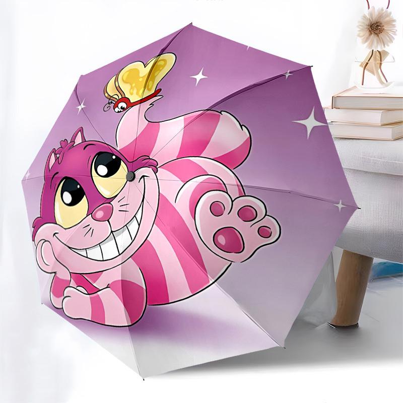 Cheshire-Katze-Themen-Regenschirm mit automatischem Öffnen und Schließen, Helle Farbe, 8-Speichen, Tragbar, Geeignet für Männer und Frauen, Ein Perfektes Geschenk für C